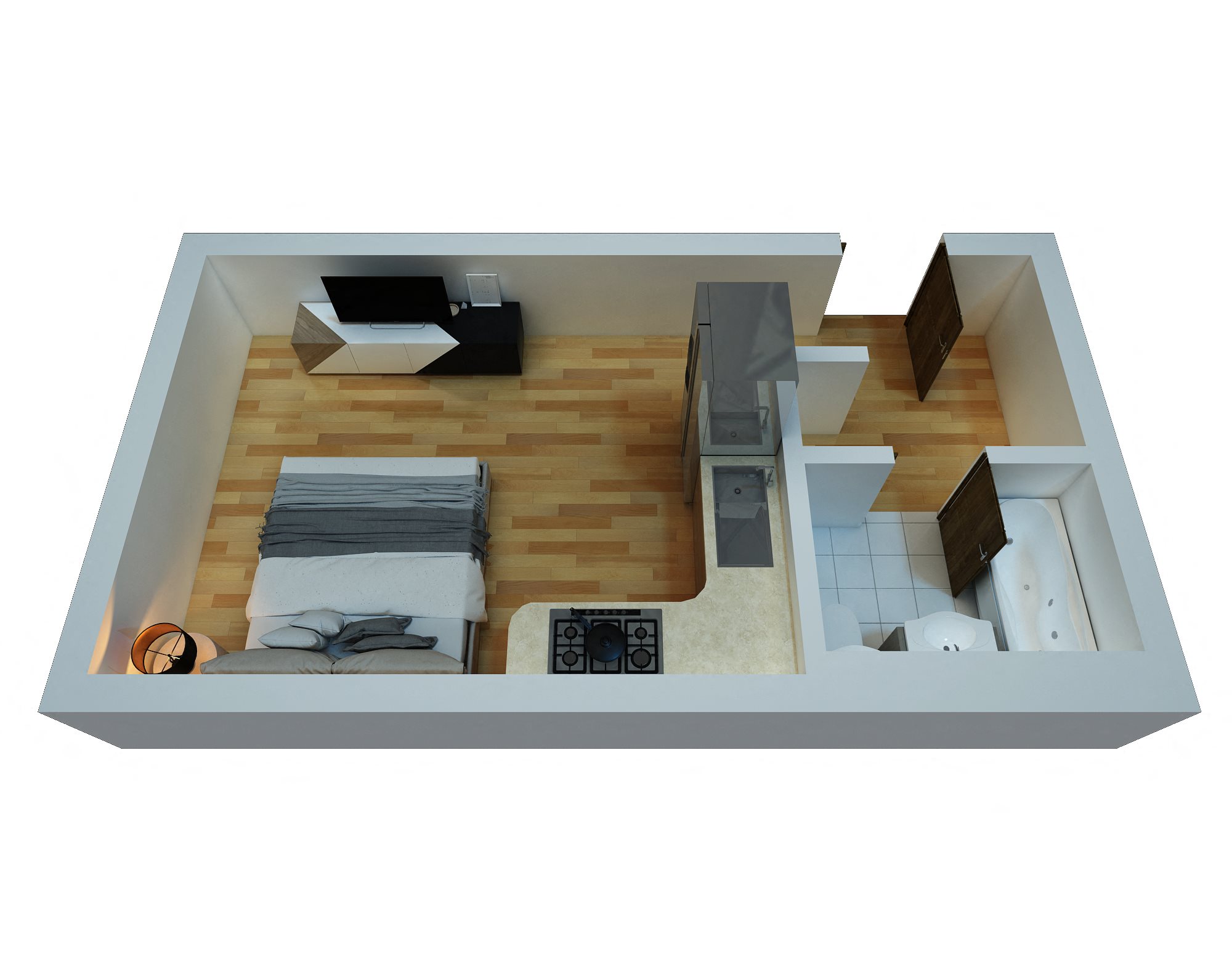 Studio Bedroom / 1 Bathroom Floor Plan 1